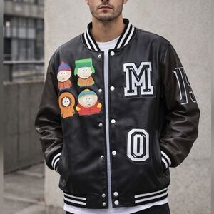 South Park x Members Only Black Bomber Varsity Jacket Size Medium New